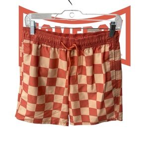 MAD Engine Red and Cream Checkered Swim Trunks